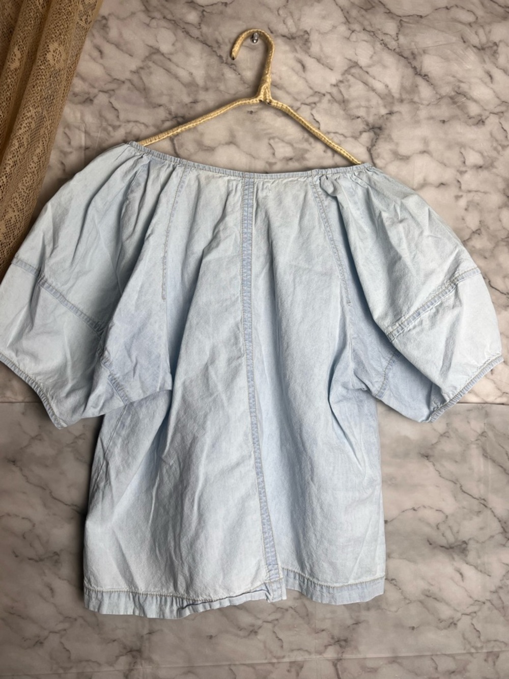 Light Chambray Blue V Neck Blouse Top M 100% Cotton Velvet by Graham & Spencer - Picture 9 of 11